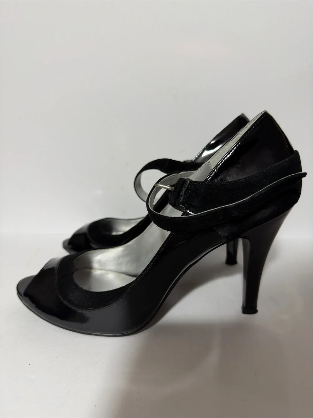 Nine West Black Patent Peep-Toe Mary Jane Heels
